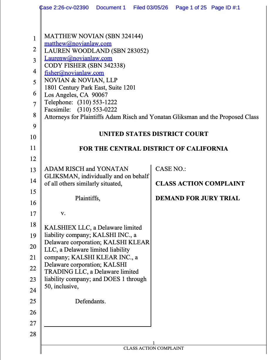 Class Action Lawsuit Alleges Deceptive "Death Carveout" and Unpaid Trades Against Prediction Market Kalshi Over Iran’s Supreme Leader Market