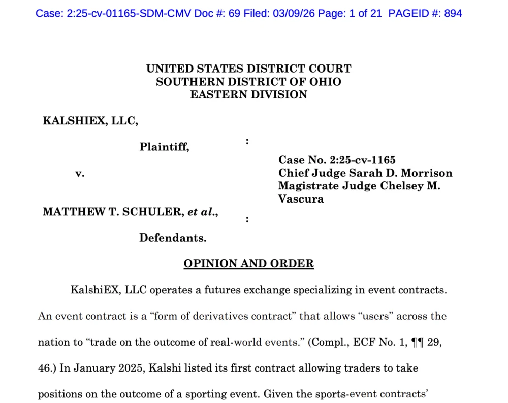 Ohio Federal Court Denies Kalshi Motion for Injunction Against State Gambling Authorities in Sports Betting Dispute