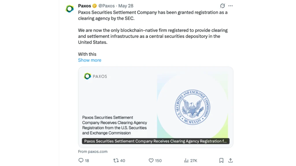 Paxos Secures Landmark SEC Approval to Operate as a Blockchain-Native Central Securities Depository for U.S. Equities