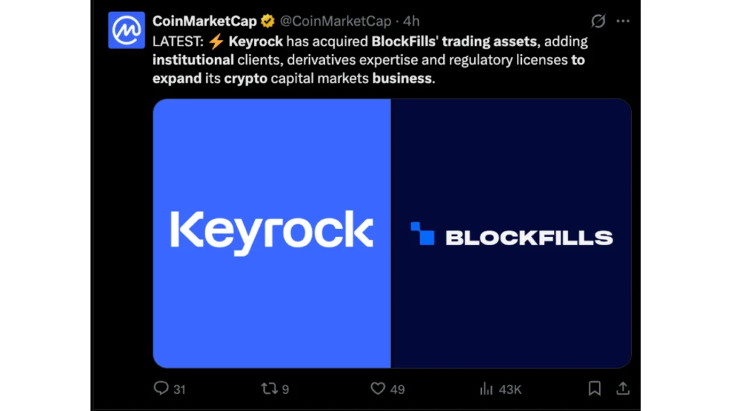 Keyrock Acquires BlockFills’ Institutional Digital Asset Business to Bolster Cryptocurrency Trading Capabilities