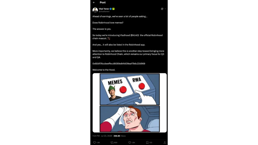 Robinhood CEO Vlad Tenev’s X Account Compromised to Promote Fraudulent Meme Coin