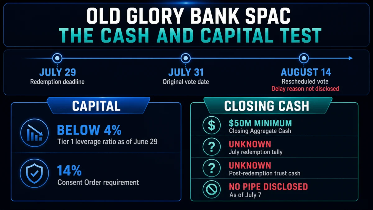 Digital Asset SPAC Delays Crucial Merger Vote, Leaving a Deeply Undercapitalized Old Glory Bank Waiting on a $50 Million Lifeline