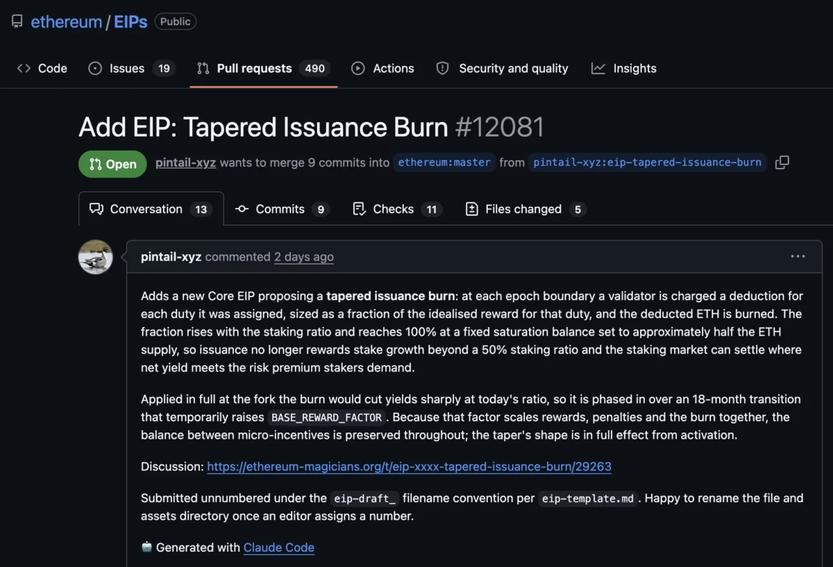Ethereum Proposes Tapered Issuance Burn to Address Staking Growth Concerns