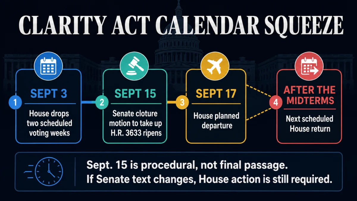 House Republicans Accelerate Pre-Election Adjournment, Significantly Diminishing Prospects for CLARITY Act Passage Before Midterms